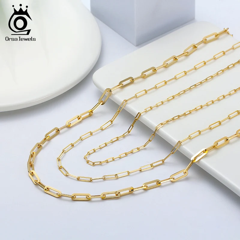 ORSA JEWELS Paperclip Chain Necklace Bracelet 925 Sterling Silver Fashion 14k Gold  Neck Chain for Men Women Jewelry Daily SC39