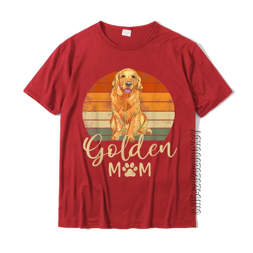 Golden Mom Retro Sunset Golden Retriever Lover Gift Dog Mama T-Shirt Top T-Shirts For Men Cotton Tops Shirts Slim Fit Family