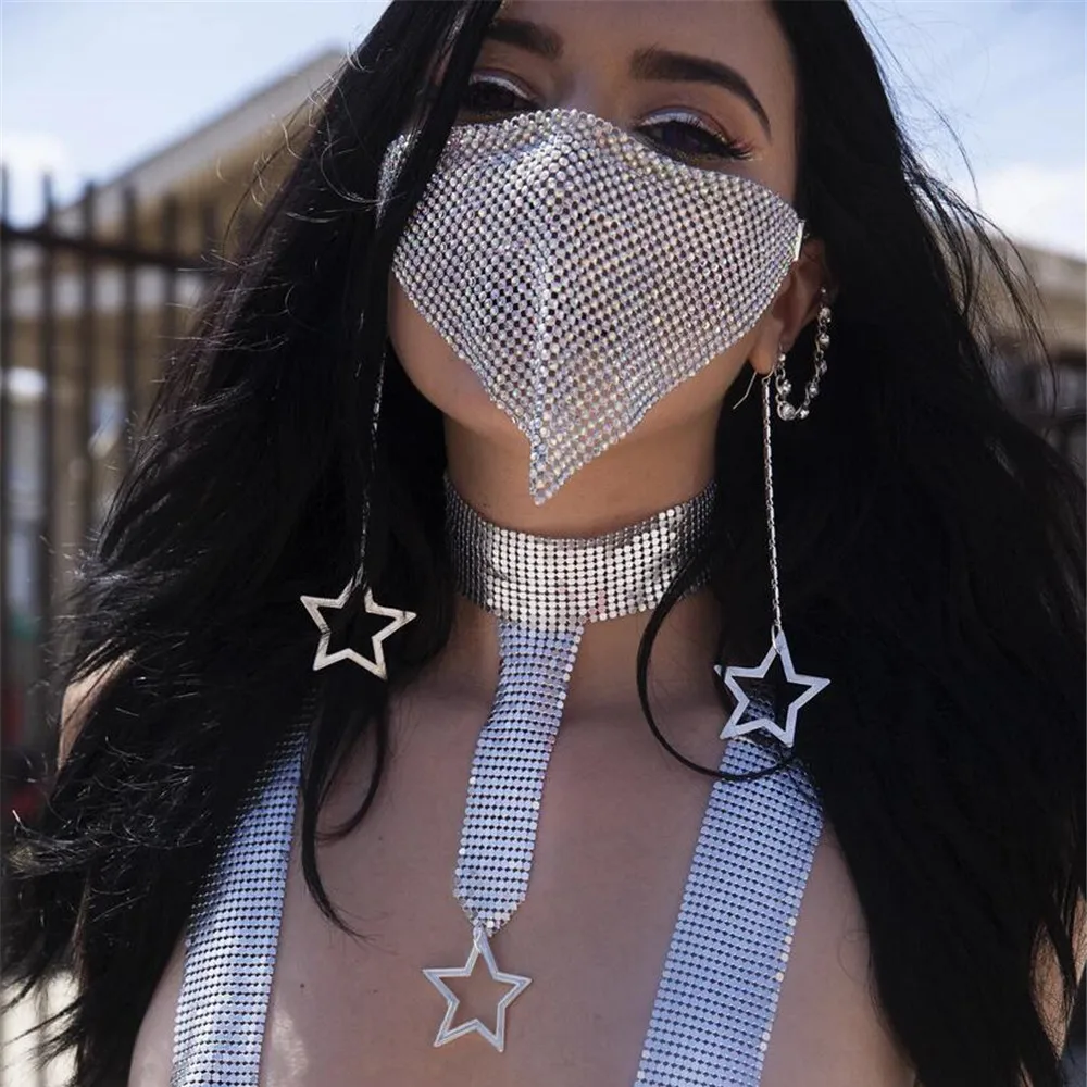 2026 Trendy Reticulated Rhinestone Face Mask for Female Vintage Bling Crystal Mouth Mask Popular Jewelry Gift