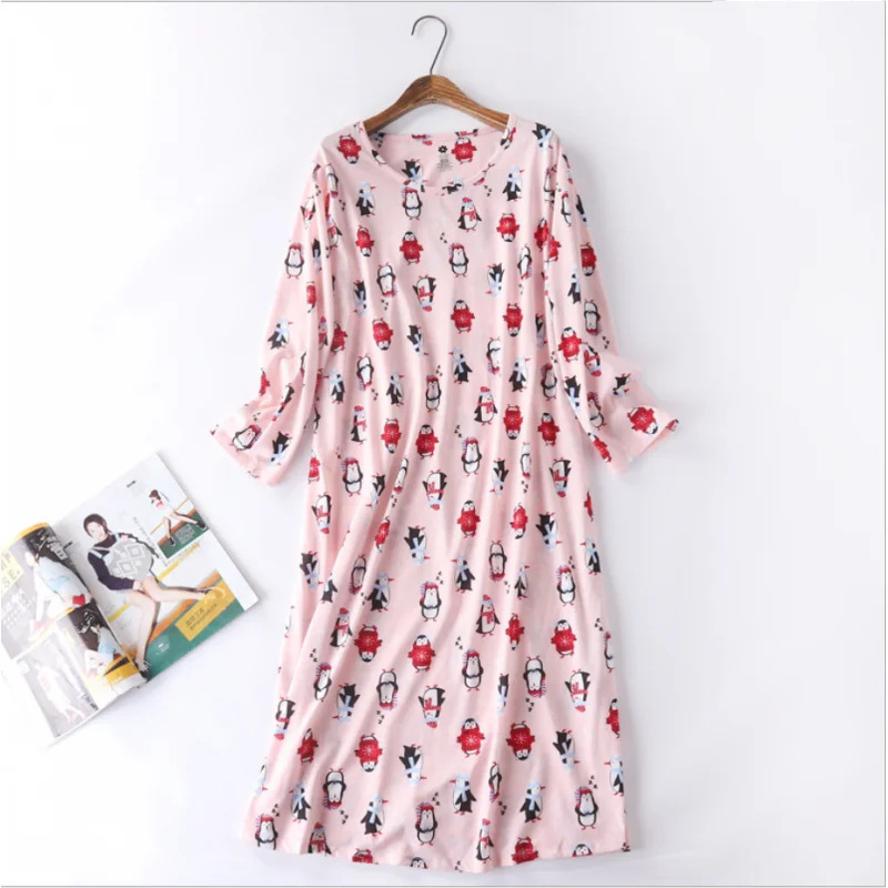 Spring Summer Women Casual Night Dress 100% Cotton Nightgown Female Lounge Long Sleepshirt Plus Size Dresses Vestidos feminino