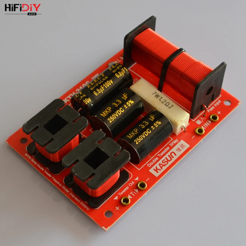HIFIDIY KTV-210C 2 Way 3 speaker Double treble (Tweeter*2+ bass) Unit HiFi KTV Speakers audio Frequency Divider Crossover Filter