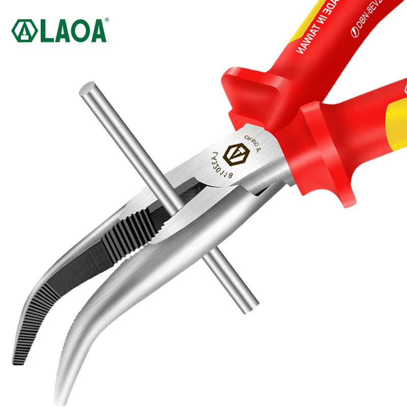 LAOA VDE 1000V Insulated Bent Nose Pliers and Long Nose Pliers Electrician Wire Cutters German Certification Made in Taiwan