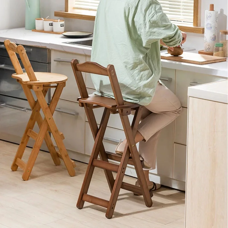 Sgabello alto 84.5cm sedia posteriore pieghevole in bambù Mazha panca portatile salvaspazio per uso domestico sedile da cucina marrone scuro