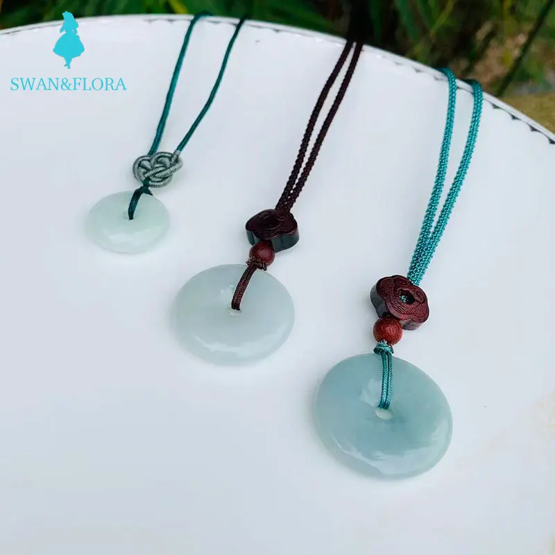 

25MM Natural Burma Jade Pendant Necklace Quality Gift Ping Buckle Choker Jewerly Luxury Stone Jadeite For Woman Myanmar