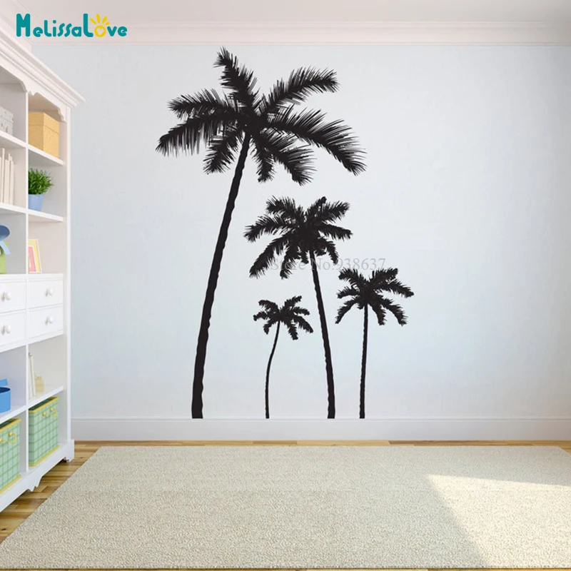 

4 Palm Coconut Tree Hawaiian beach Wall Decal Sticker Bedroom Nature Forest Seaside Mural Wall Sticker Vinyl wallpaper BB568