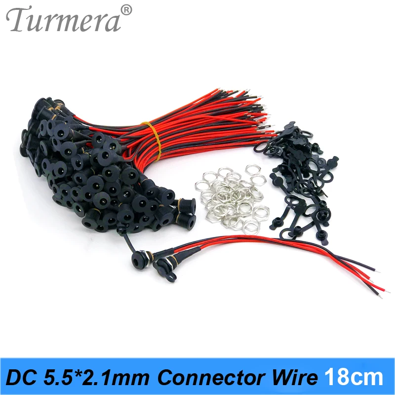 Водонепроницаемый разъем для аккумулятора постоянного тока Turmera, разъем постоянного тока 5,5*2,1 мм DC022B, длина 18 см, разъем Сделай Сам Зарядка для шуруповерта, дрели