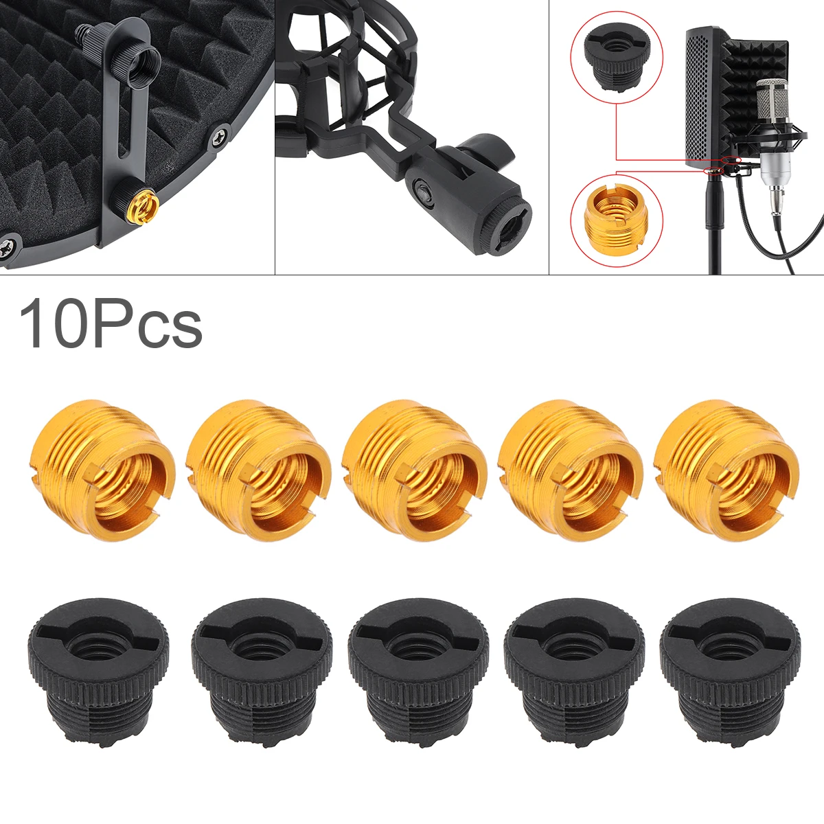 5Pcs 3/8 Female to 5/8 Male Screw Adapter Converter for Microphone Stand Clip Mic Stand Holder Adapter Gold Black Accessories