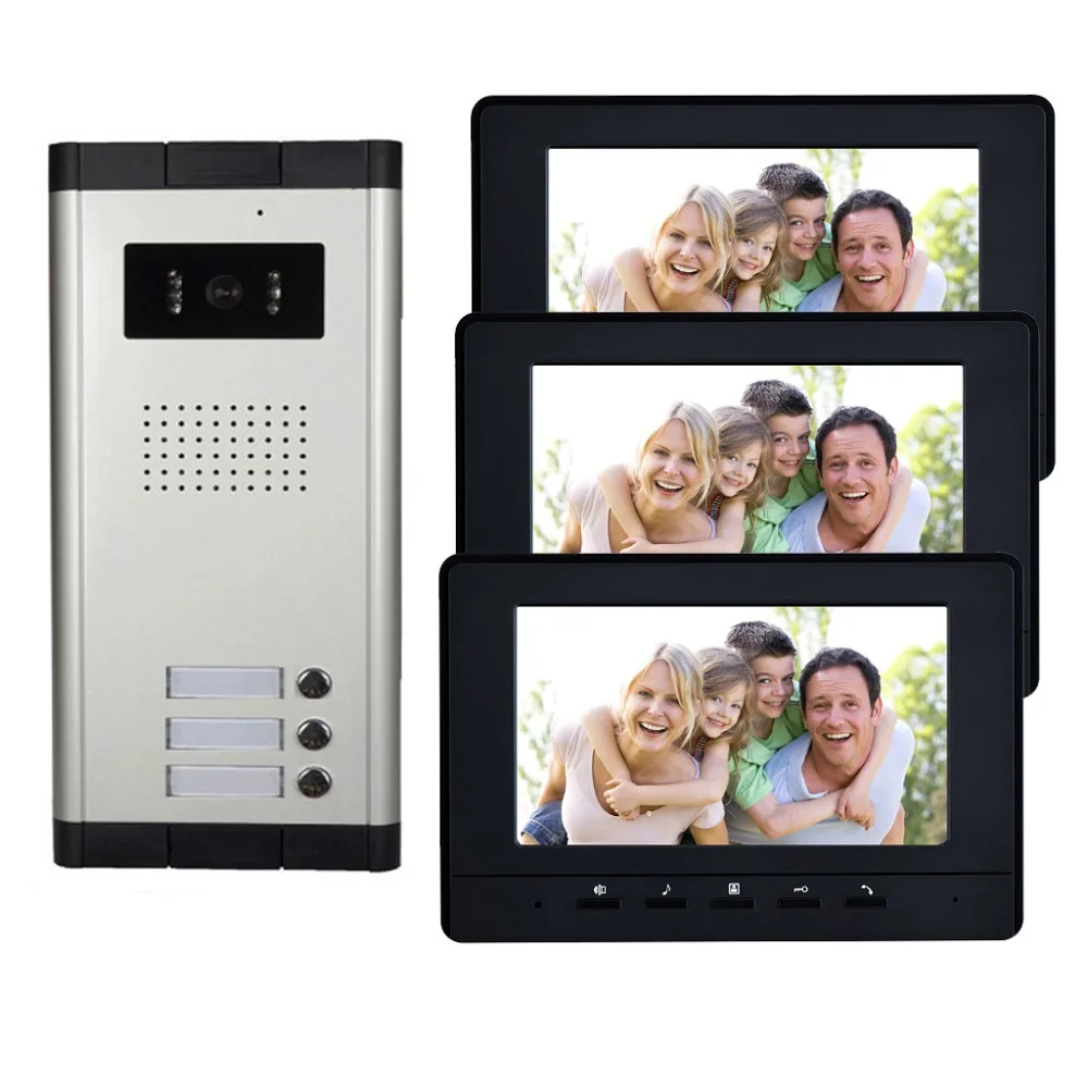 

3 Units Apartment intercom system Video Door Phone Door Intercom HD Camera 7" Monitor video Doorbell for 3 Household