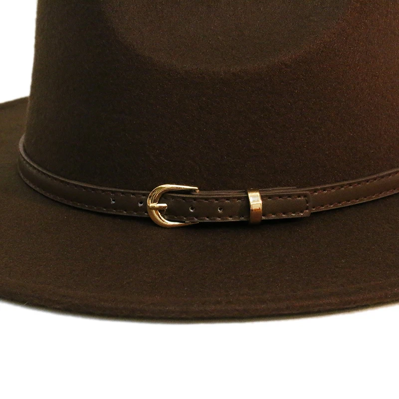 Retro Coffee Leather Band Parent-child Women Men /Kid Child Wool Wide Brim Cowboy Western Hat Cowgirl Bowler Cap (54-57-61cm)