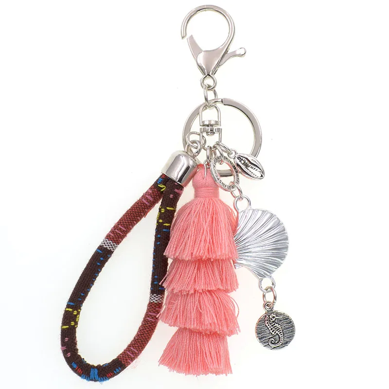 WELLMORE bohemia Key Chains handmade shell with long tassel alloy Key Chain Girl Bag Keychain fashion jewelry dropshipping