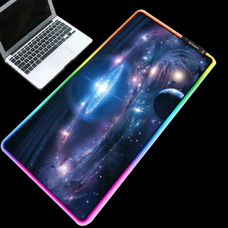 

Mairuige RGB Mouse Pad Rubber Non-slip LED Light Edge USB Charging Adjustable XXL Universe Planet Alfombrilla Ordenador