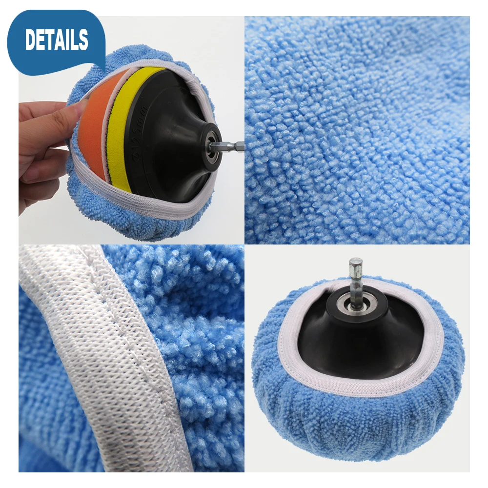 5Packs Car Polisher Pad Bonnet 5 to 6 inch Buffer Bonnets Soft Microfiber Polisher Pad Cover Waxing Applicator Bonnet