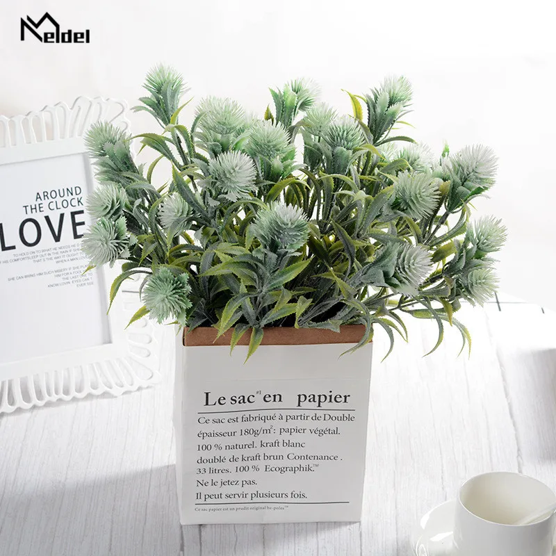 7 Fork Green Artificial Plants Spray Pine Plastic Fake Tasson Spray Plant for DIY Home Garden Table Wedding Decor Plastic Plants