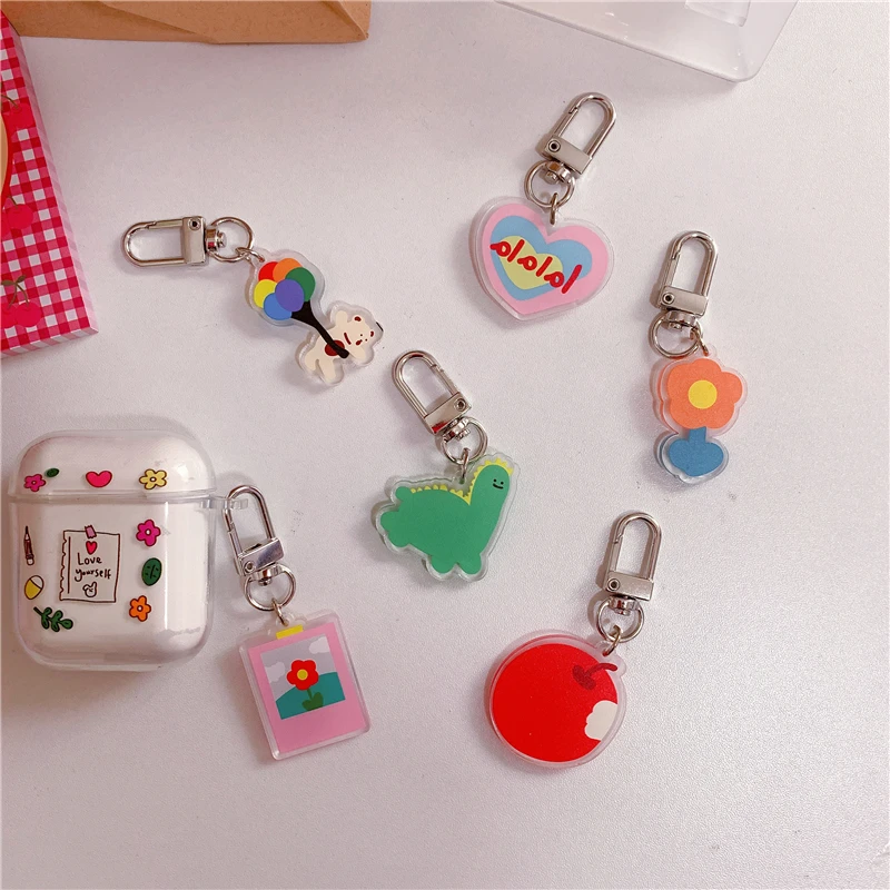 Cute Flower Dinosaur Love KeyChain Earphone Shell Bag Pendant Student Fashion Trinket Decoration Key Holder Stationery