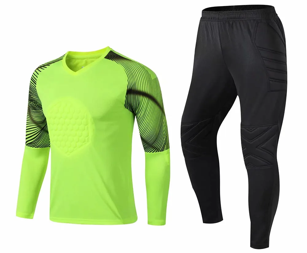 New Men's Adult Soccer Goalkeeper Uniform Protective Sponge long Sleeve Kid Training Football Goalkeeper Soccer Jersey Top Pants