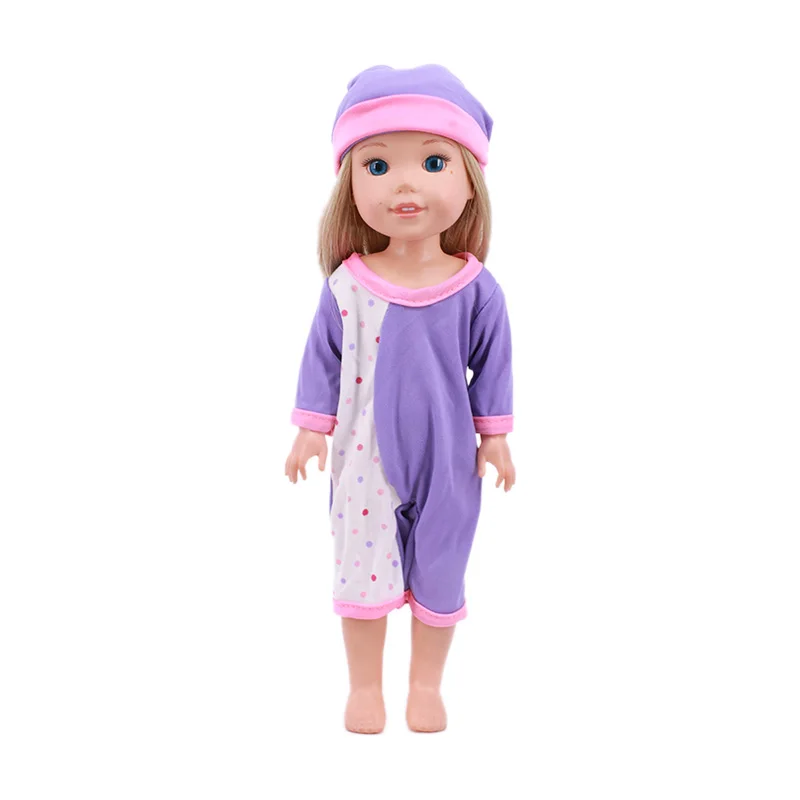 Doll Clothes Cotton Pajamas+Hat For 14.5Inch Wellie Wisher&32-34Cm Paola Reina&Nancy Stitching Color Design,Best Gift For Girls