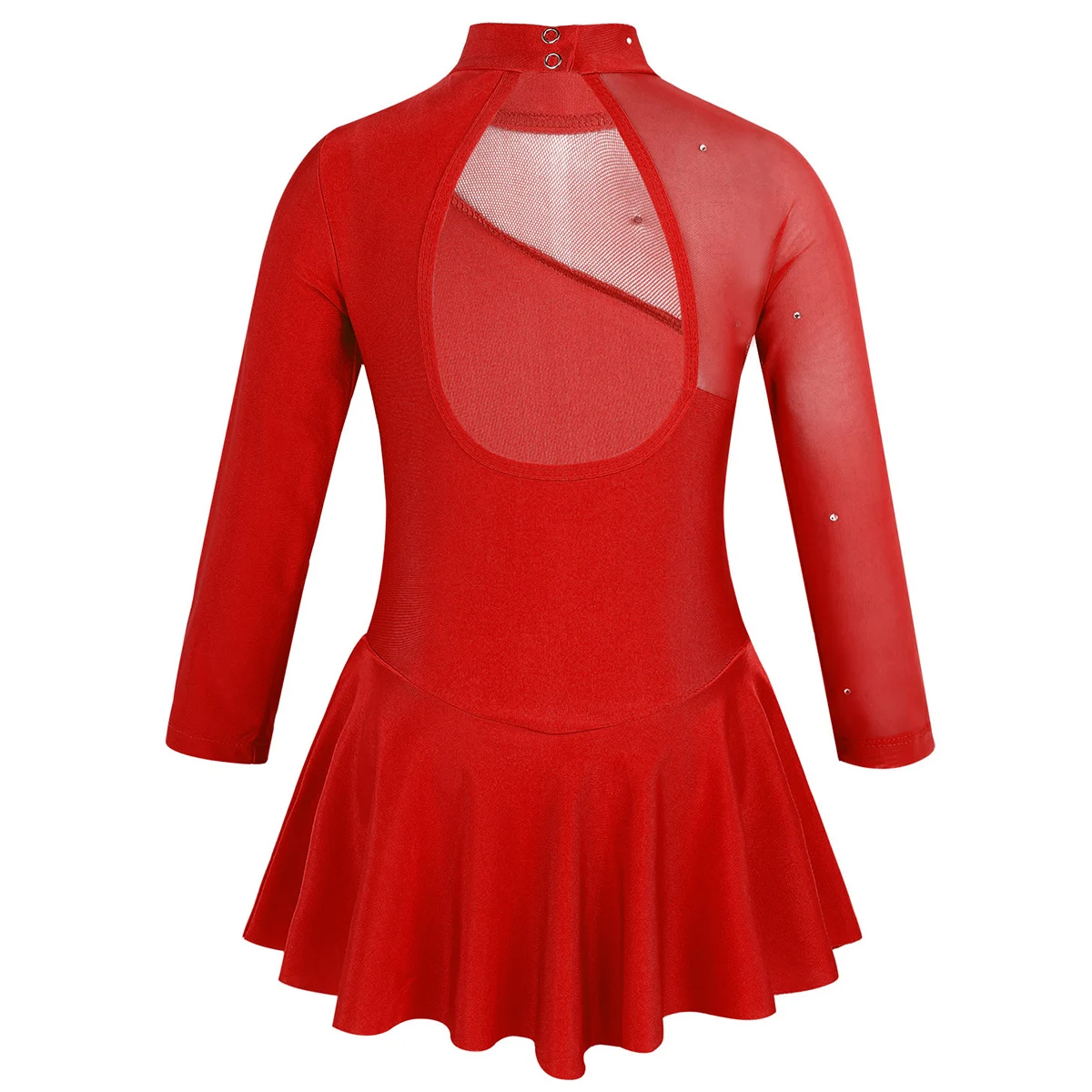 Kids Girls Professional Rhythmic Gymnastics Leotard Long Sleeves Tulle Splice Cutouts Girls Figure Ice Skating Competition Dress