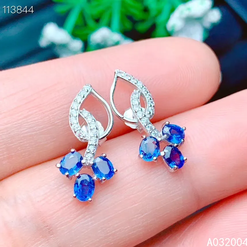 

KJJEAXCMY Fine Jewelry 925 sterling silver inlaid natural gemstone sapphire female earrings Ear studs trendy support test