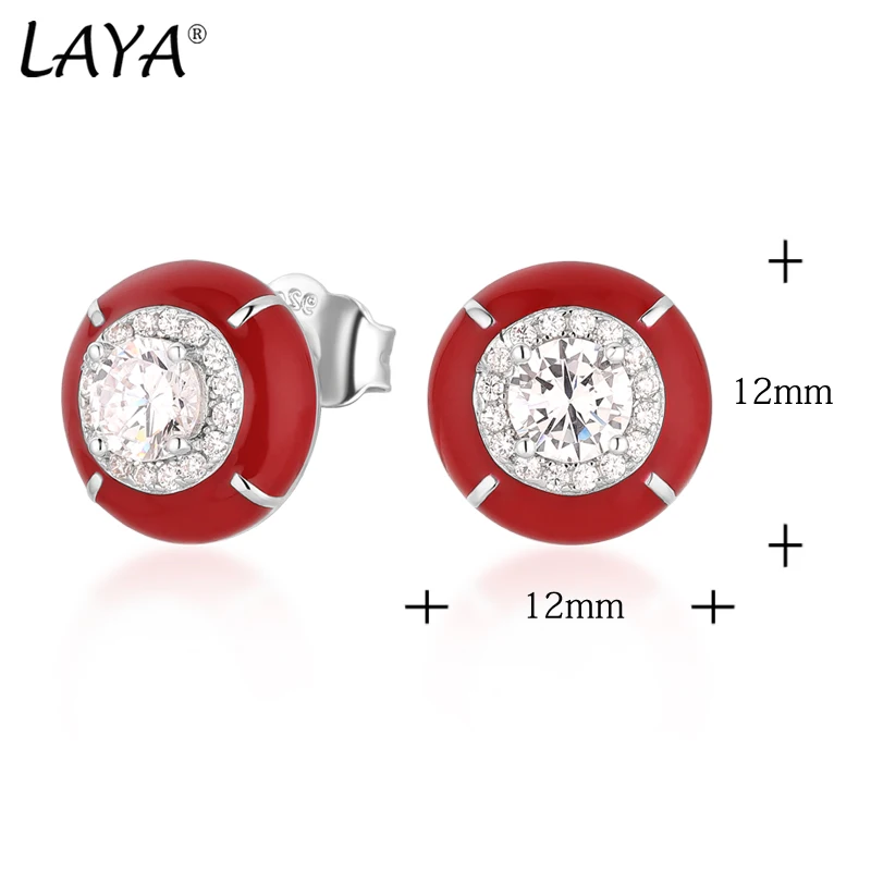 Laya Silver Earrings For Women Pure 925 Sterling Silver Retro Style High Quality Zircon Red Enamel Fine Jewelry Handmade Enamel