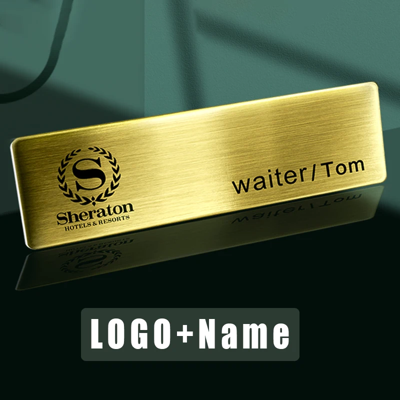 Metal Name Plate Custom Engraved in Black With Your Text Brand LOGO Title Position Badge Needle