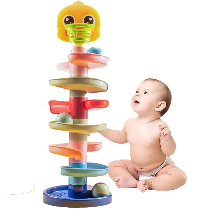 Rolling Ball Pile Tower Puzzle Babys Blocks Toys Rattles Spin Track Montessori Educational Newborn Toys For Kids Hobbies HC0121