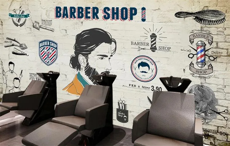 Retro Nostalgia European and American Trend Hair Salon Wall Paper 3D Barber Shop Industrial Decor Mural Wallpaper 3D Murals