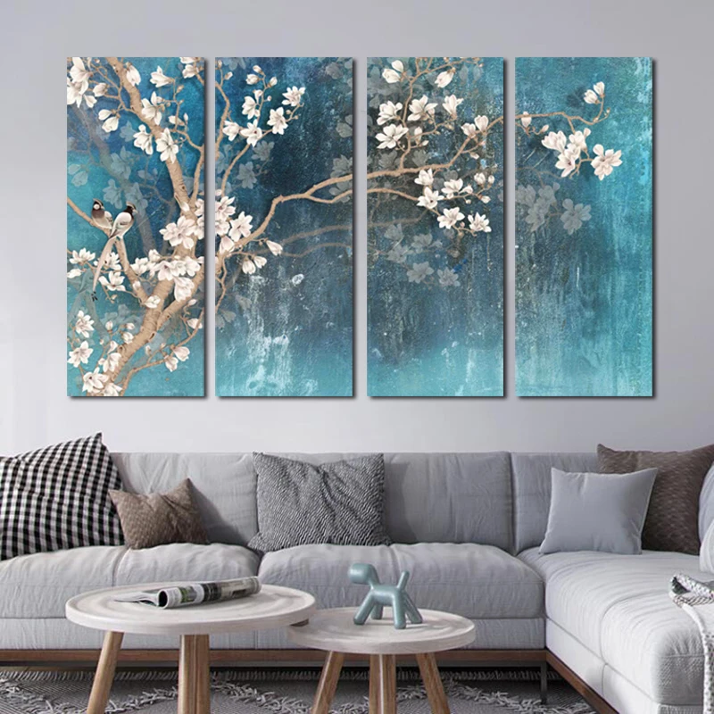 SELFLESSLY ART-Blossoming Almond Flower Tree Oil Painting on Canvas, Wall Art Pictures for Living Room, Home Decoration