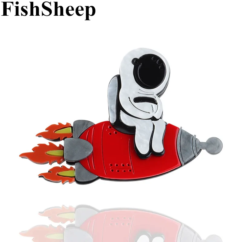 

FishSheep Big Acrylic Rocket Spaceman Spacecraft Brooches New Handmade Space Astronaut Brooch and Pins Collections Jewelry Gift