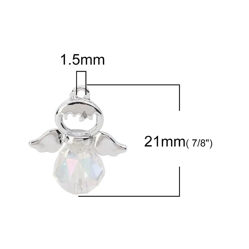 DoreenBeads Fashion Zinc Based Alloy & Glass Charms Angel Silver Color Mauve Faceted Jewelry DIY Charms 21mm x 19mm( 6/8