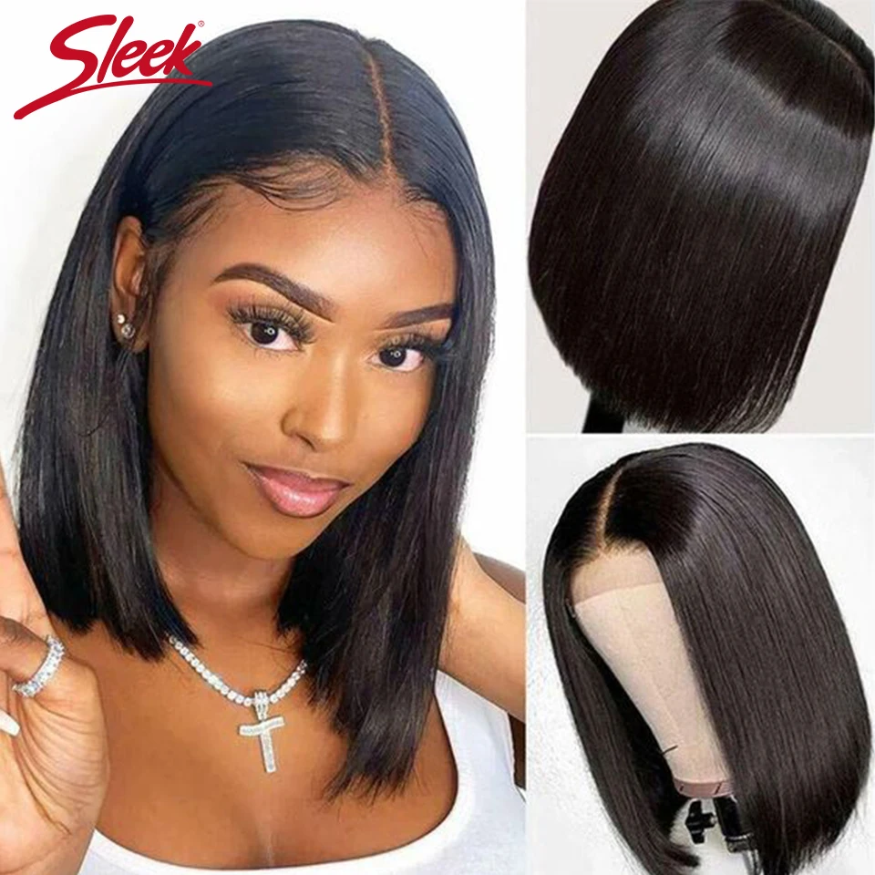 Sleek Straight 4x4 Bob Wig Lace Closure Human Hair Wigs 180% Density Brazilian Lace Front Human Hair Wigs Closure Wig Short Wigs