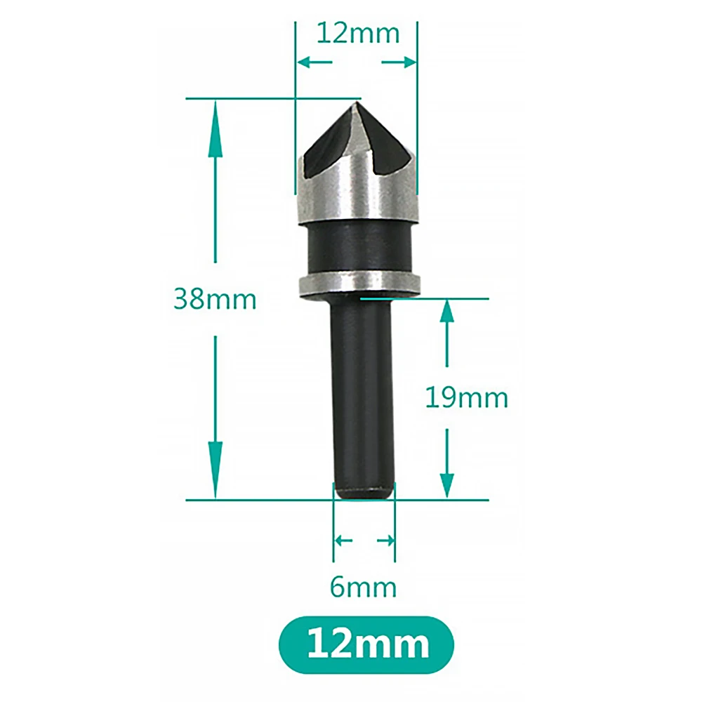 Allsome 12/16/19mm 90 graus cinco-lâmina chanfro broca conjunto 5 flauta madeira broca de trabalho cortador de broca bancada broca conjunto