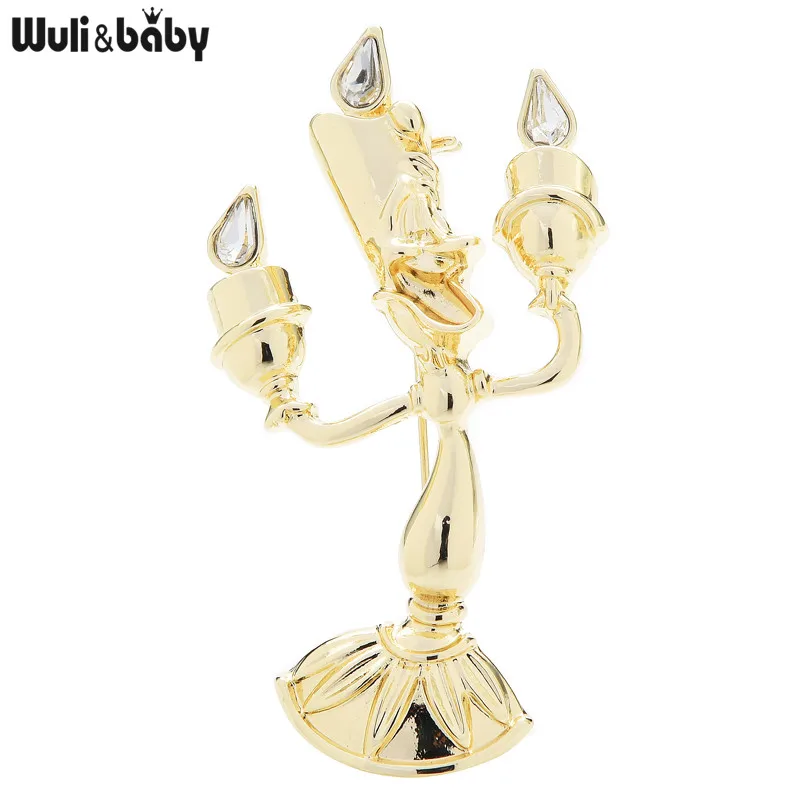 Wuli&baby Metal Candleholder Brooches Women Unisex Cartoon Candlestick Brooch Pins Jewelry Accessories Gifts