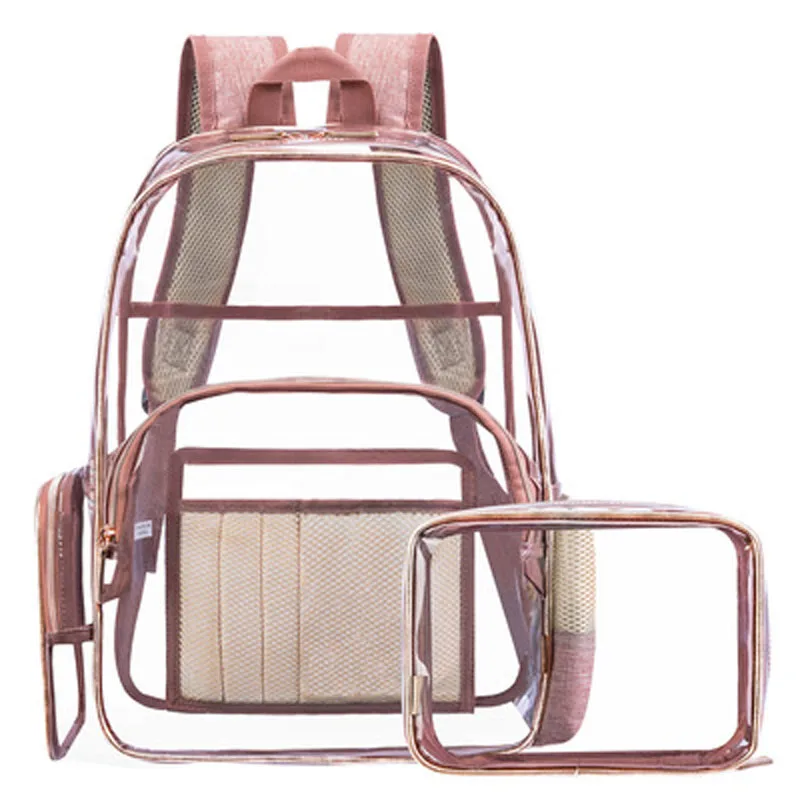 

Transparent Women Backpack Fashion PVC Female Cute 2 Sets Backpack For Teenage Girls School Bag Solid Clear Backpack 166