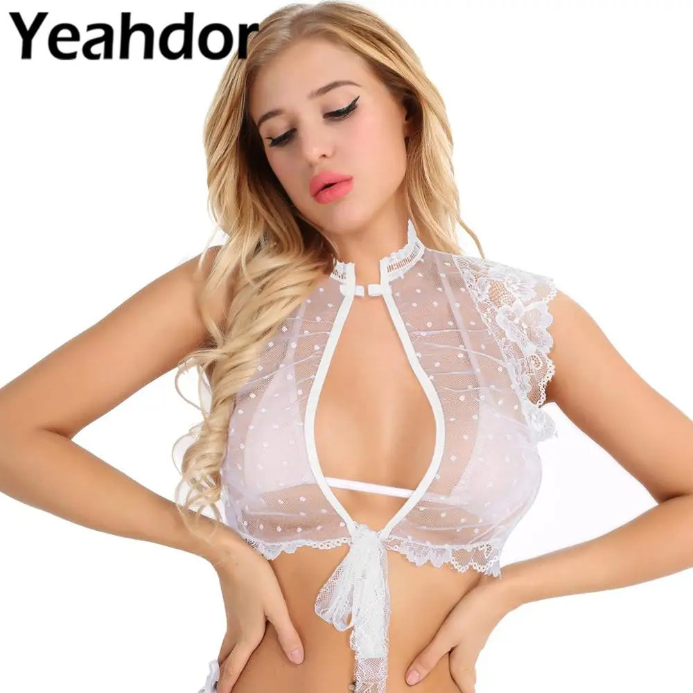 

Women White Soft Mesh See Through Sheer Lingerie High Neck Sexy Floral Lace Bra Top Bralette Cup Wireless Bra Ladies Crop Top