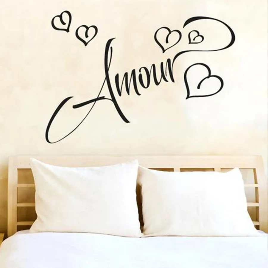 Amour Love Wall Decals French Words Vinyl Wall Sticker Couple Bedroom Living Room Home Decoration Self Sticking Wall Art S629