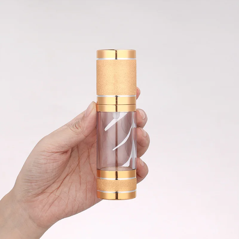 Airless Spray Bottle Transparent Pump Bottle Golden Aluminum Lid 15ml 30ml 50ml Vacuum Plastic Pump Bottle Perfume Container