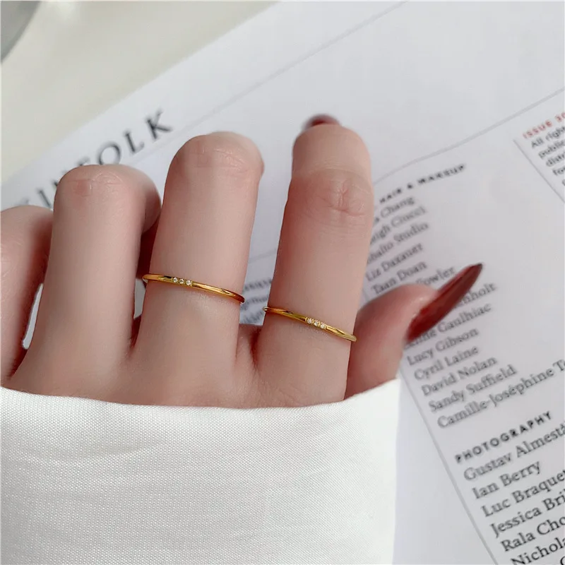 Exquisite Stainless Steel Waterproof Jewelry Daily Wear Cubic Zirconia Stone Line Stacker Rings for Women Girls Lover Gift