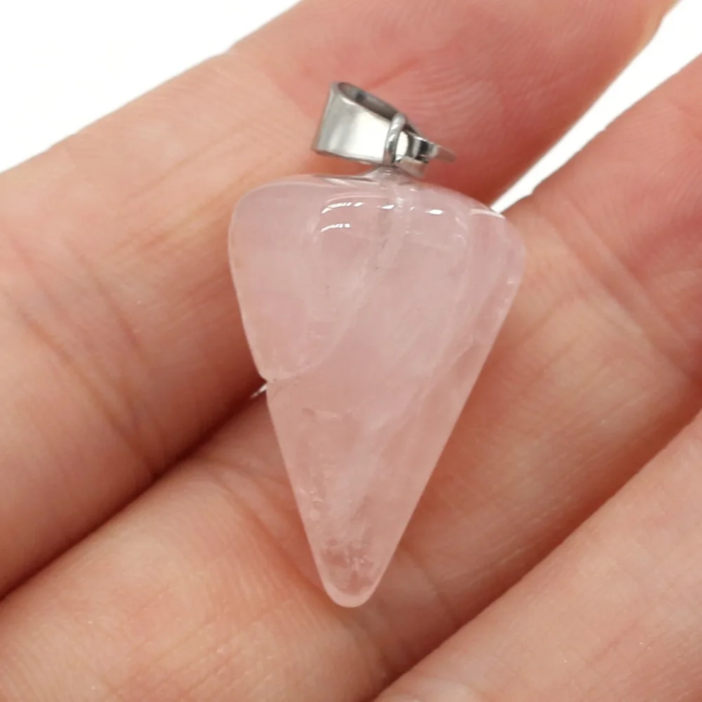 Natural Stone Pendant Rose Quartzs Picture Stones Polygonal Cone Shape Pendants For DIY Jewelry Best Birthday Gift Size 15x25mm