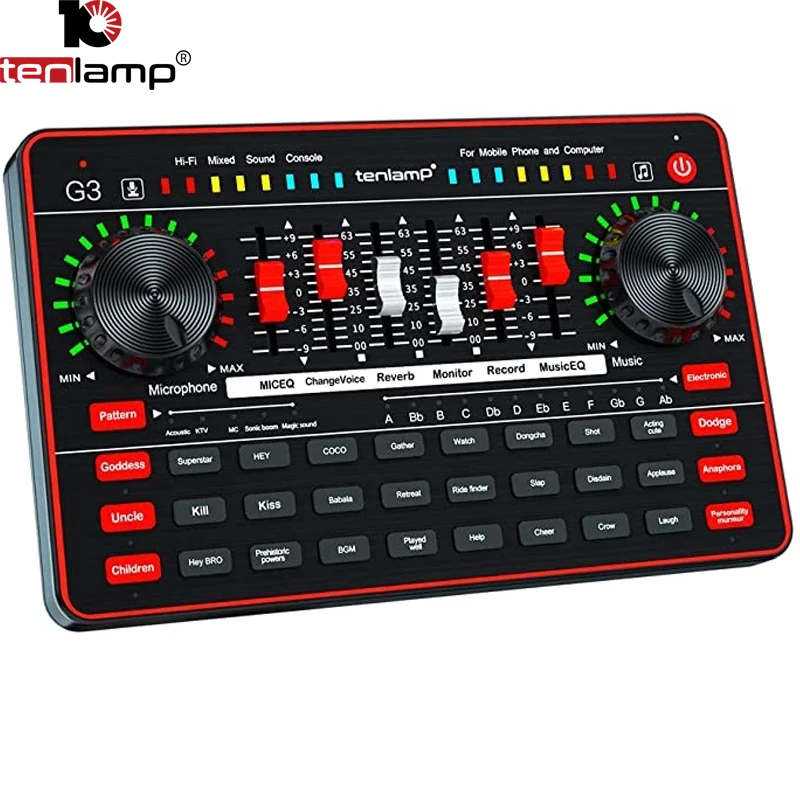 

Tenlamp Single G3 Live Sound Card Microphone Sound Mixer Board Live Streaming Voice Changer Sound Card Studio Record For Phone