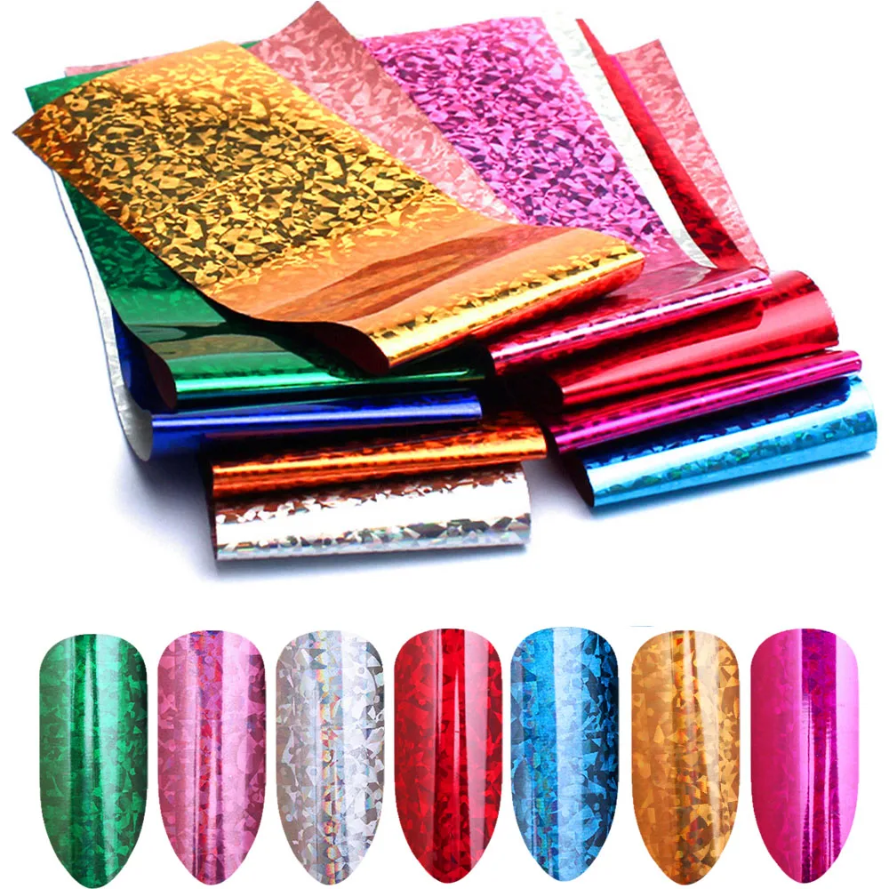 10pc/Set 4*20cm Starry Nail Foils Holographic Stickers Nail Transfer Sticker Laser Rose Gold Champagne Nails Stickers