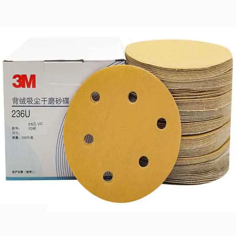 

3M216u 10pcs 5 Inch 125mm Round Sandpaper 6 Hole Disk Sand Sheets Grit 180-600 Hook and Loop Sanding Disc Polish