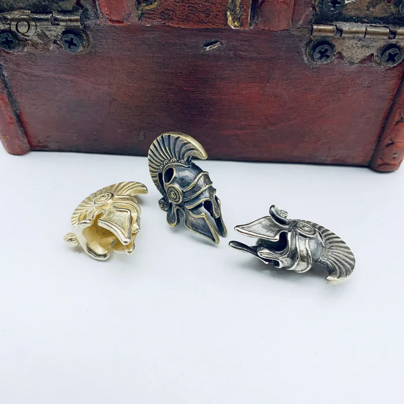 Brass Spartan Helmet Paracord Rope Beads Pendant Outdoor EDC Tool Flashlight Lanyard Hanging Jewelry DIY Bracelet Bead Accessory
