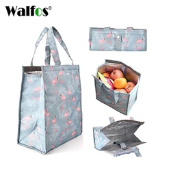 WALFOS-bolsas de almuerzo con patrón para mujer y niño, bolso de mano portátil con diseño de flamenco, ideal para Picnic, playa, cocina