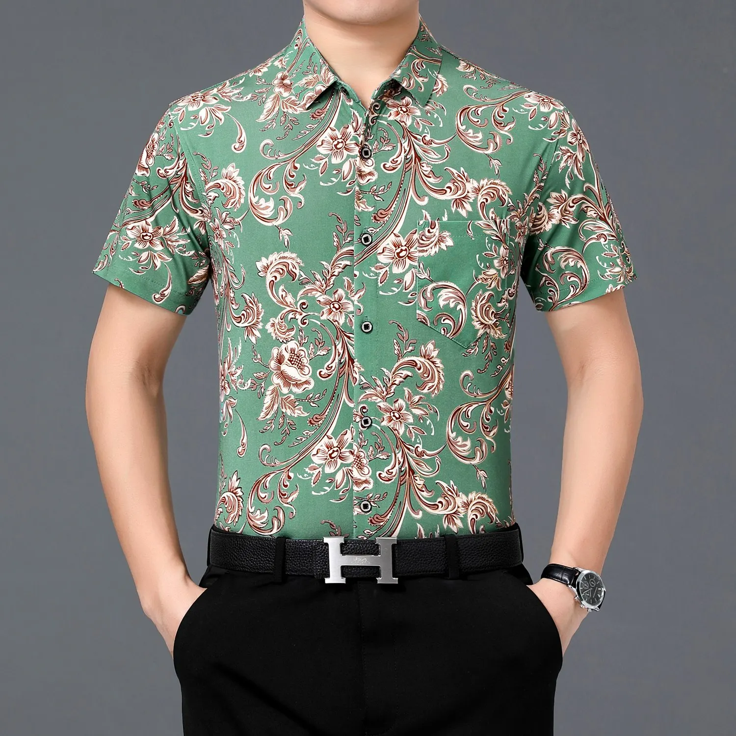 

Men's Summer Floral Clubwear Fashion Printing Shirts Male Short Sleeve Flowers Print Dress Shirt Casual Streetwear Clothing