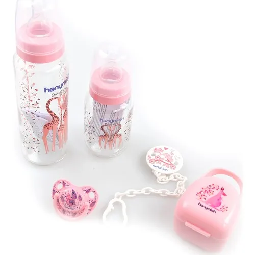 Hanymish 5-Piece Glass Baby Bottle Pacifier Set with Brush Gift