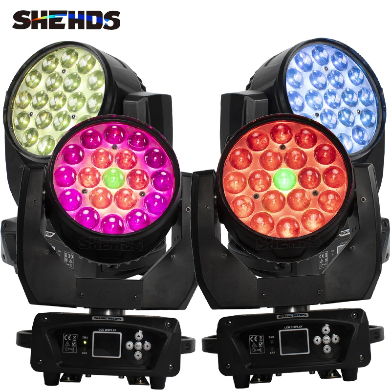 SHEHDS 8PCS Beam+Wash 19x15W RGBW Zoom Moving Head Lighting for Disco KTV Party DJ Professional Stage Equipment  Fast Shipping