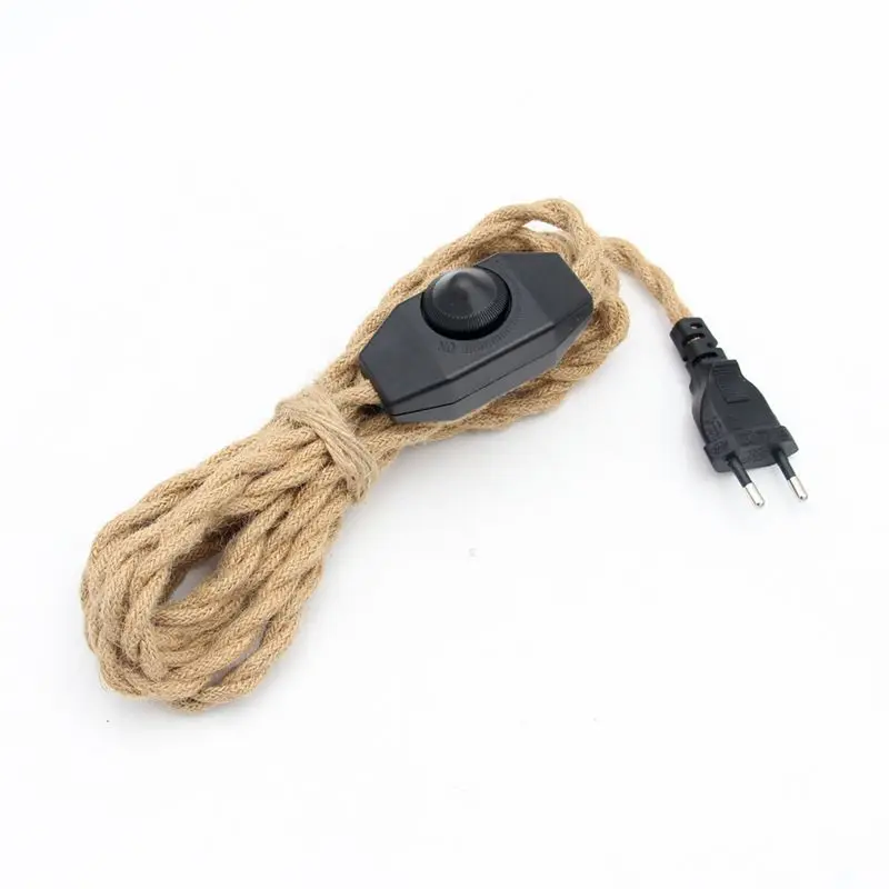 220-250V AC European Power Cord Vintage Hemp Cord Convered With ON/OFF Switch or Dimmer Switch For Retro Pendant Light Design