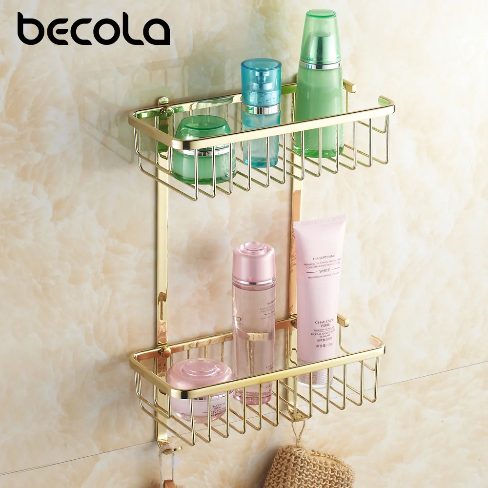 

Becola New Design Bathroom Accessories Basket Gold Plated Brass Bathroom Shelves BR-6702 Free Shipping