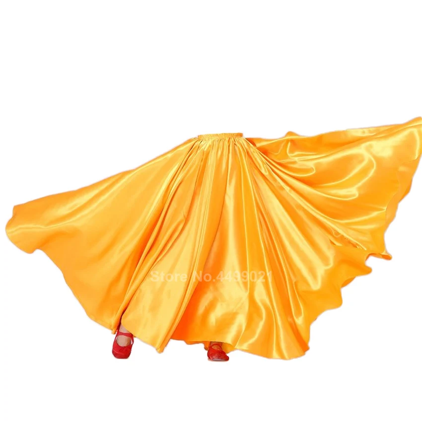 360Degree Belly Dancing Skirt Solid Gypsy Women Girl Spanish Flamenco Skirt Satin Big Swing Dress Adult Kids Stage Performance