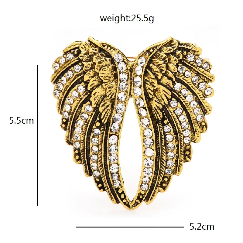 Wuli&baby Vintage Rhinestone Wing Brooches For Women Men 2-color Retro Beauty Wings Party Casual Brooch Pin Gifts